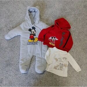 3-6 Month Disney Baby Boy Winter Lot Snowsuit Jacket Long Sleeve  Mickey Mouse